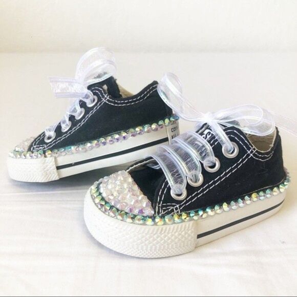 Embellished Converse Sneakers Size 2 (Baby) Carefully hand decorated - Picture 4 of 8